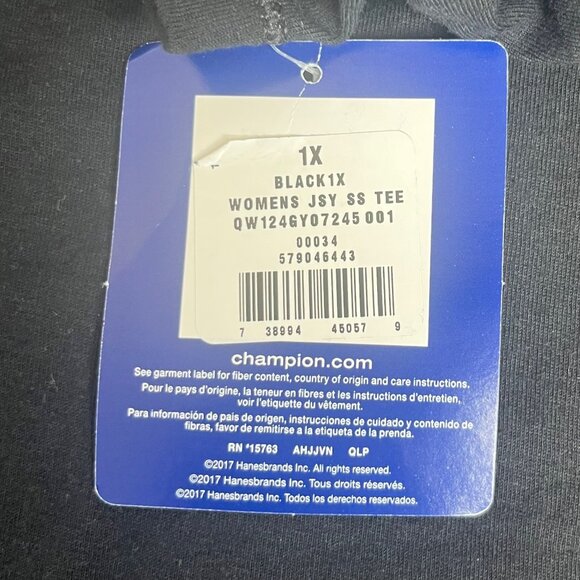 Champion Write Out Tshirt Womens Size 1X Black Vneck Logo Short Sleeves New - Picture 10 of 10